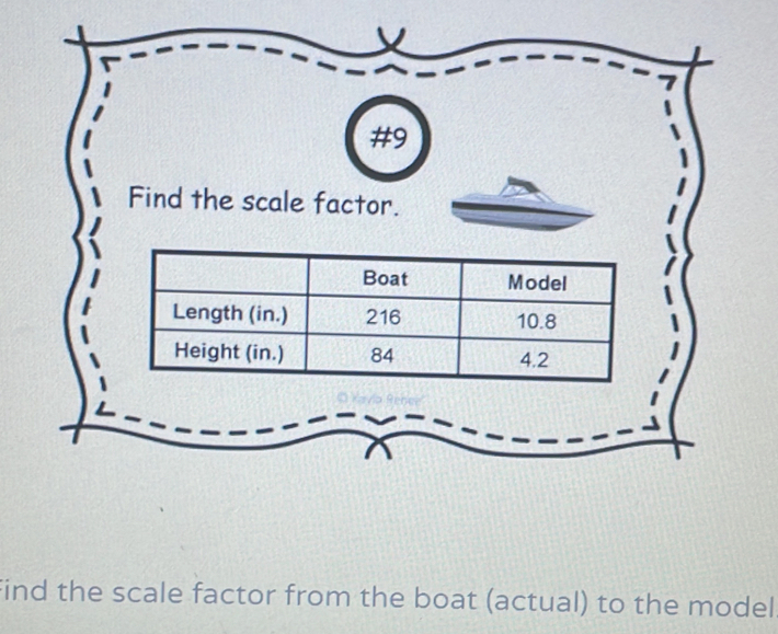 #9 
Find the scale factor. 
Find the scale factor from the boat (actual) to the model