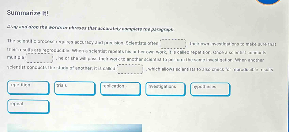 Solved: Summarize It! Drag and drop the words or phrases that ...