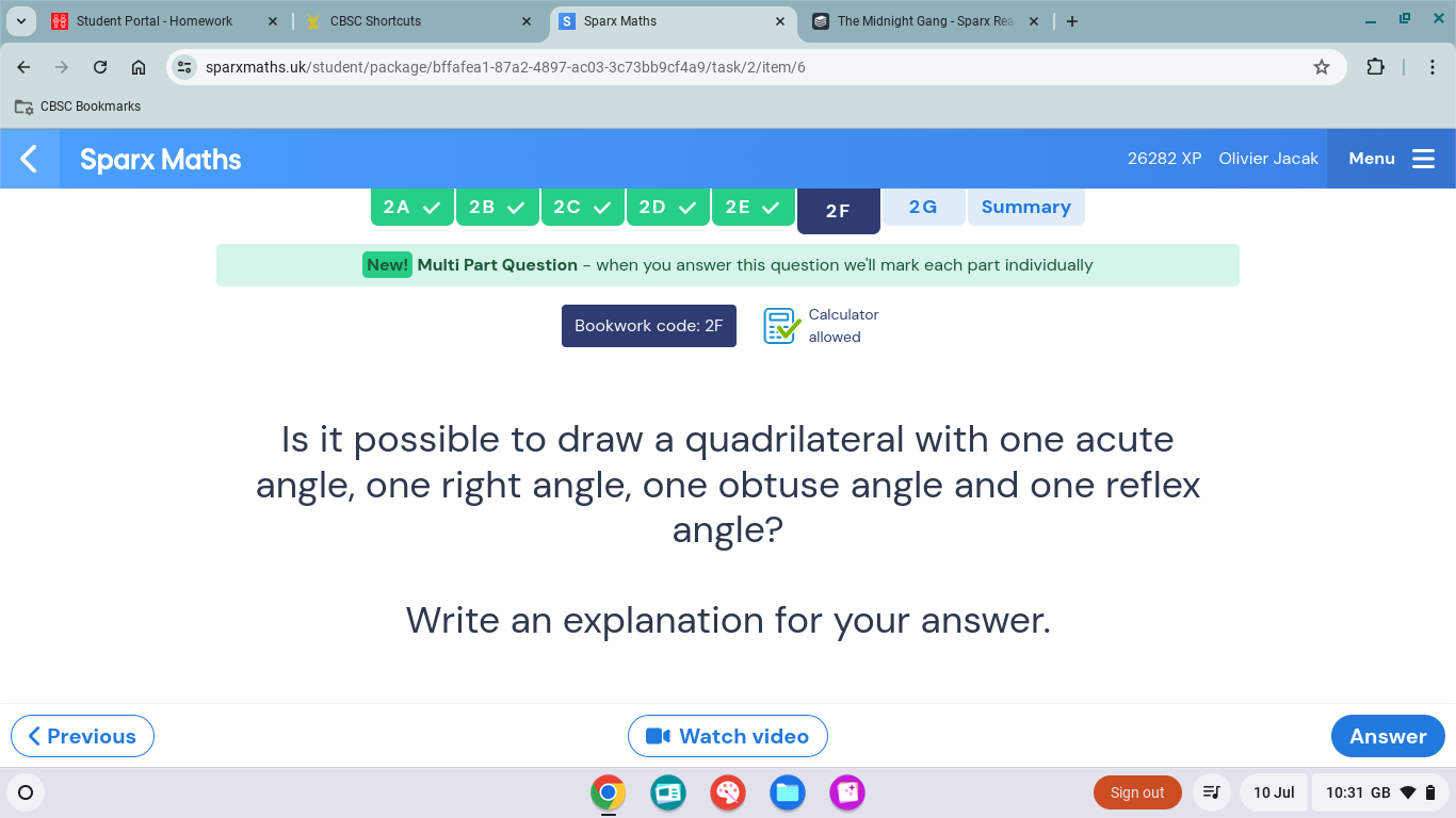 Solved: Student Portal - Homework CBSC Shortcuts Sparx Maths × The ...
