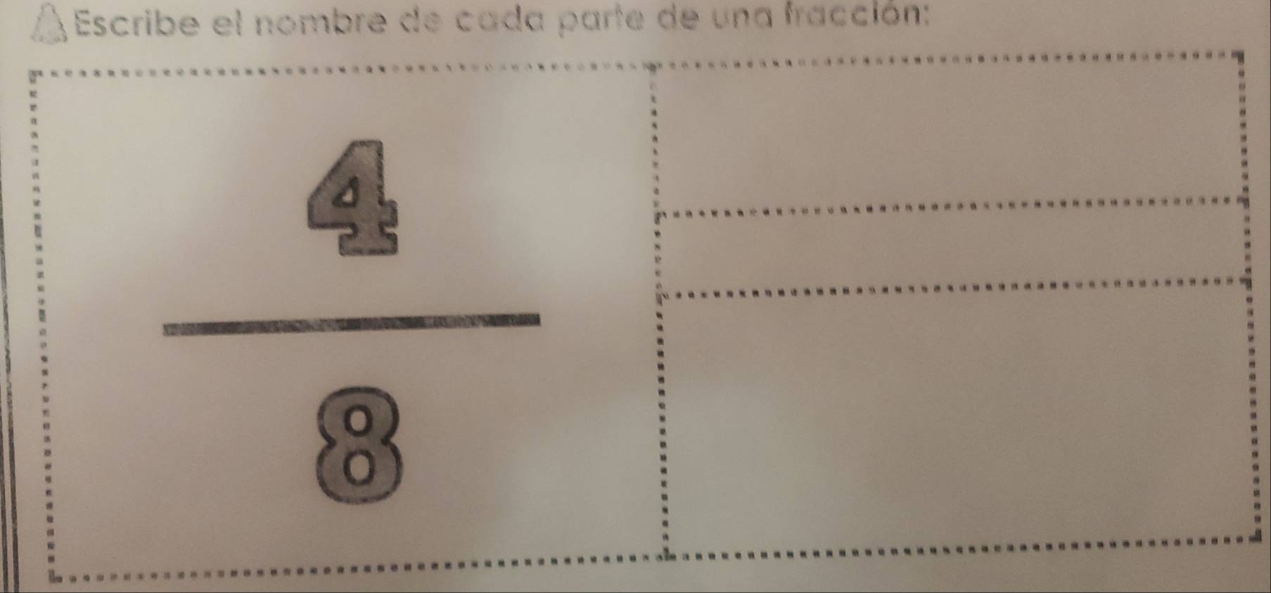 Escribe el nombre de cada parte de una fracción:
 4/8 