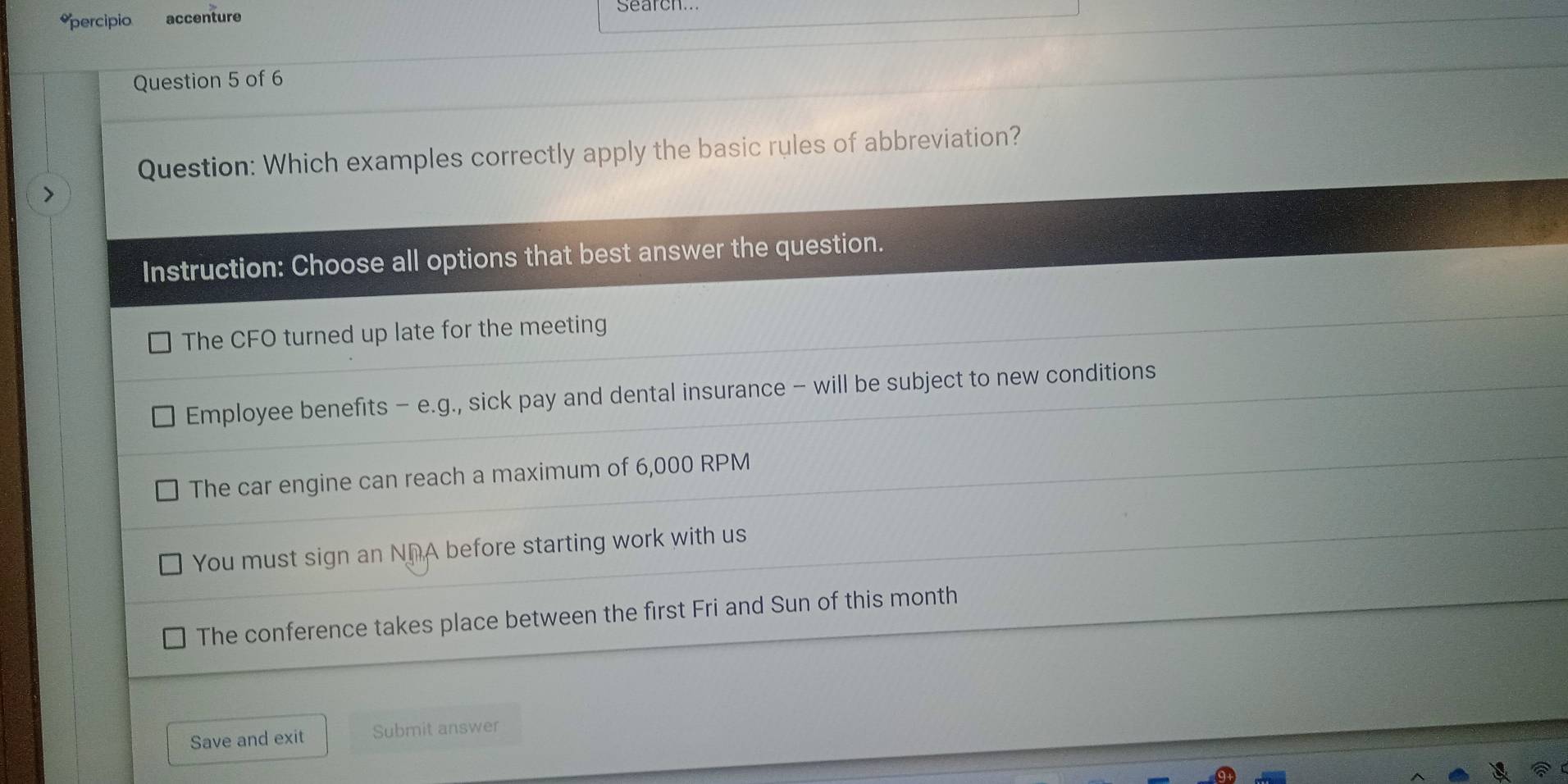 Solved: percipio accenture Question 5 of 6 Question: Which examples ...