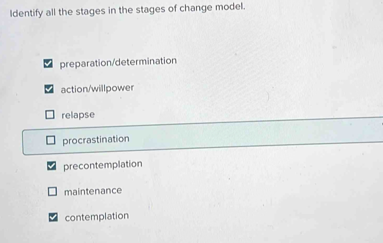 Solved: Identify all the stages in the stages of change model ...