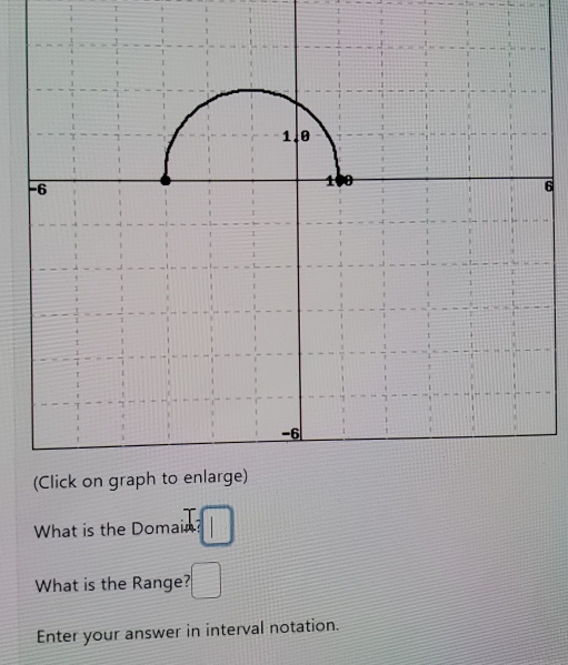 What is the Domain? □ 
What is the Range? □ 
Enter your answer in interval notation.