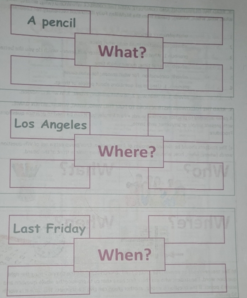 A pencil 
What? 
□ 
x_1^(2 
Los Angeles 
∴ 
Where?
90% -96
Last Friday 
When? 
^circ)