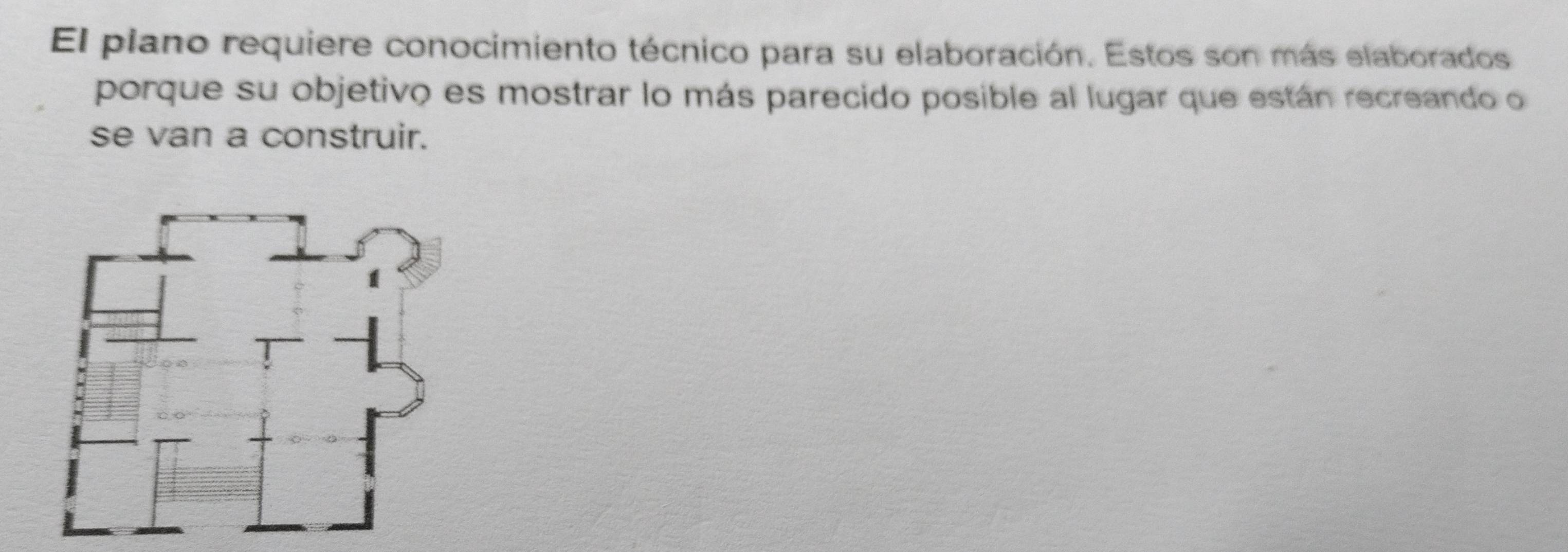 El plano requiere conocimiento técnico para su elaboración. Estos son más elaborados 
porque su objetivo es mostrar lo más parecido posible al lugar que están recreando o 
se van a construir.