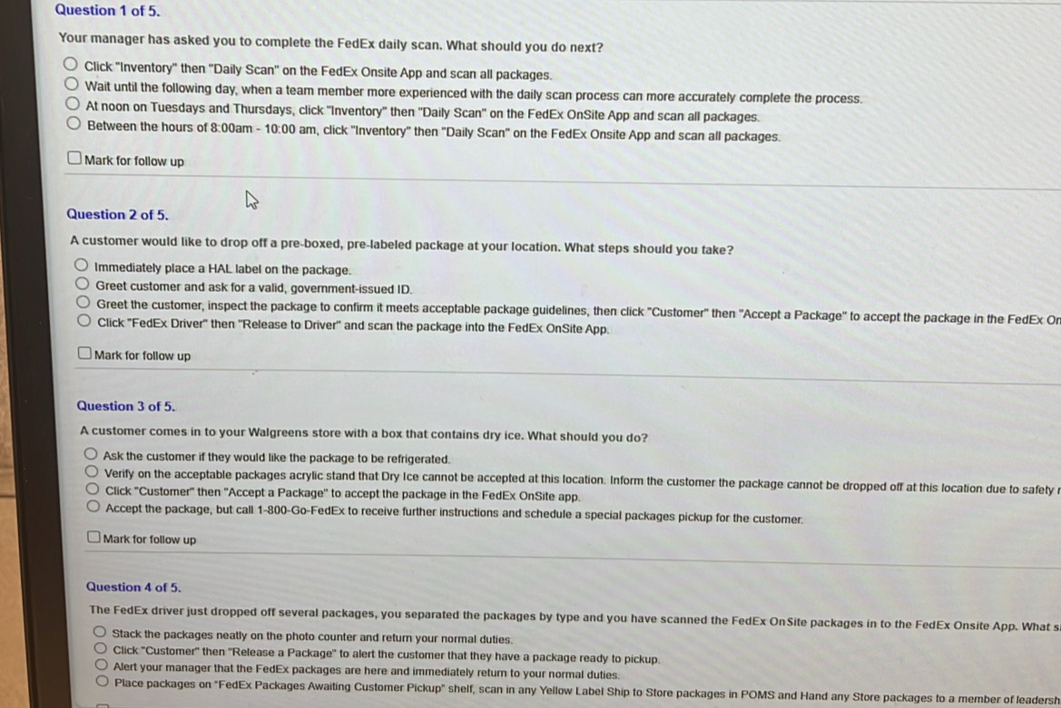 Solved: of 5. Your manager has asked you to complete the FedEx daily ...
