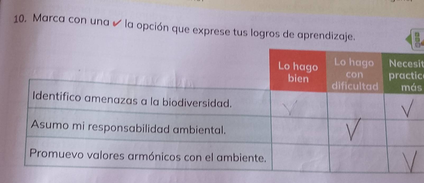 Marca con una ✔ la opción que exprese tus logros de aprendizaje. 
it 
ic 
s