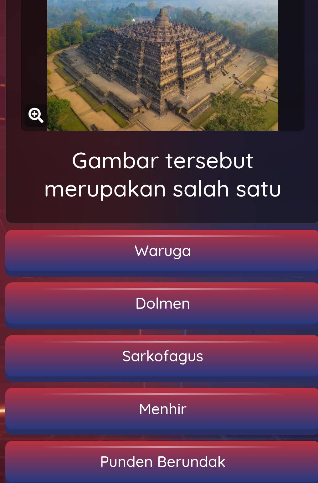 Gambar tersebut
merupakan salah satu
Waruga
Dolmen
Sarkofagus
Menhir
Punden Berundak