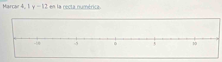 Marcar 4, 1y-12 en la recta numérica.