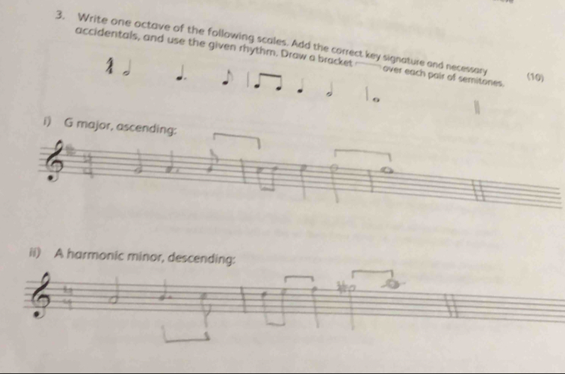 Solved: Write one octave of the following scales. Add the correct key ...