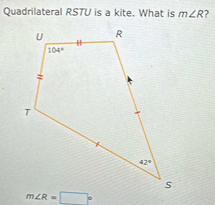 Quadrilateral RSTU is a kite. What is m∠ R ?