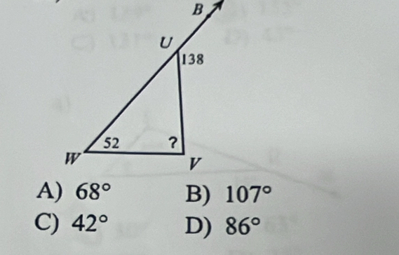 107°
C) 42° D) 86°