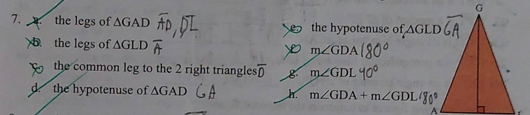Solved: the legs of GAD the hypotenuse of GLD 5 the legs of GLD m∠ GDA ...