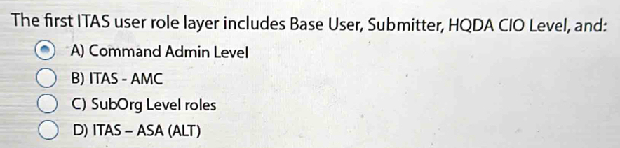 Solved: The first ITAS user role layer includes Base User, Submitter ...