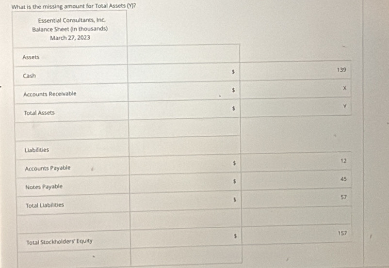 What is the missing amount for Total Assets (Y)?