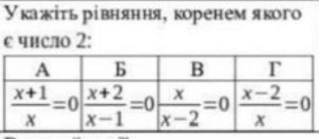 Укажіτь рівняння, коренем якого
е число 2: