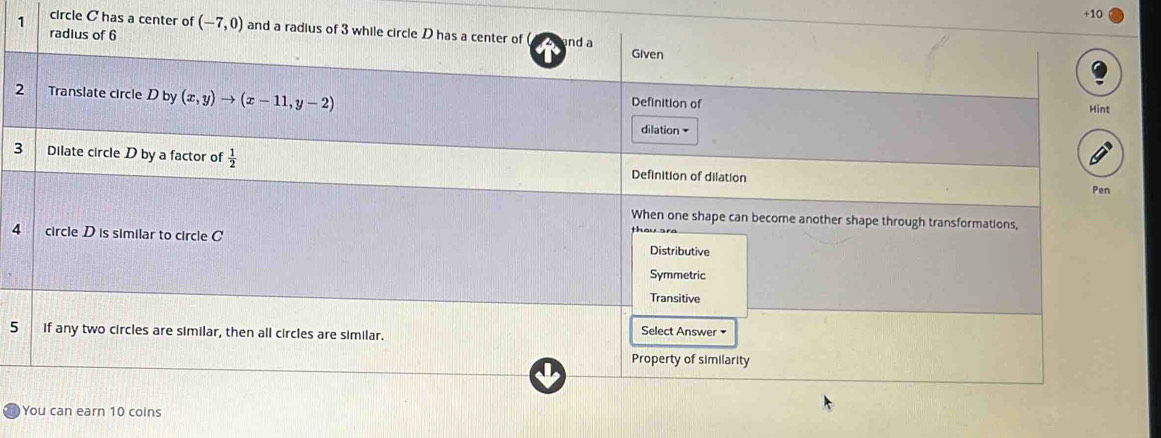 +10
1 circle C has a center of (-7,0)
2
3
4
5