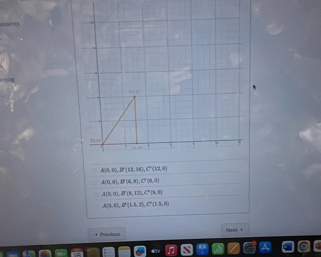 A(0,0),B'(6,8),C'(6,0)
A(0,0),B'(9,12),C'(9,0)
A(0,0),B'(1.5,2),C'(1.5,0)
Previous Next ，
étv