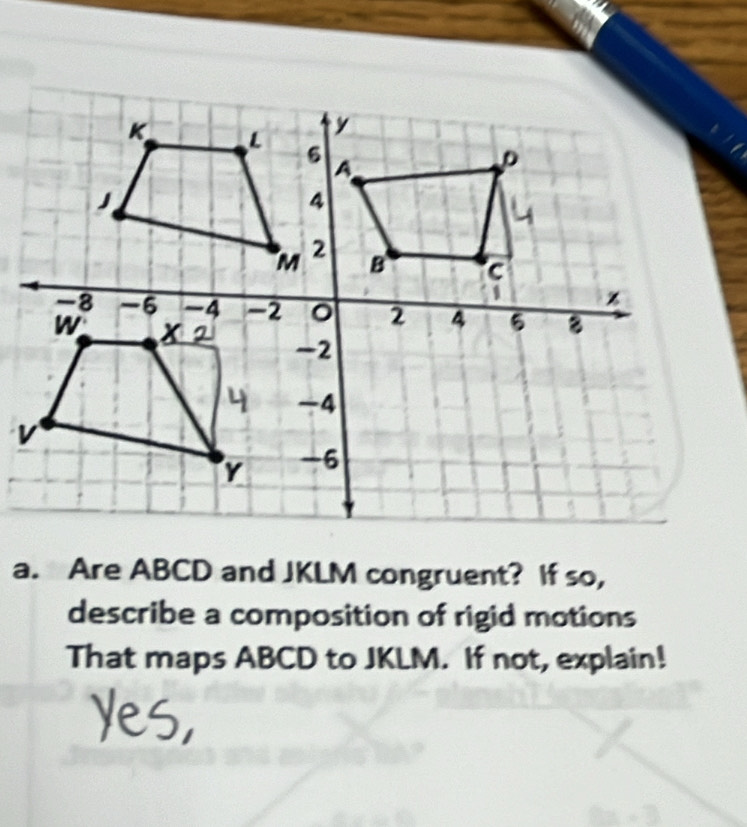 Solved: Are ABCD and JKLM congruent? If so, describe a composition of ...