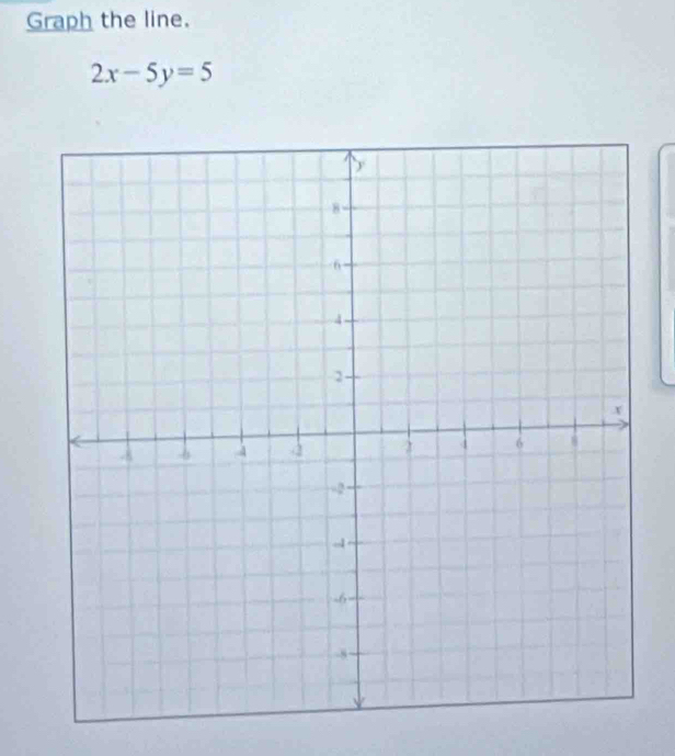 Graph the line.
2x-5y=5