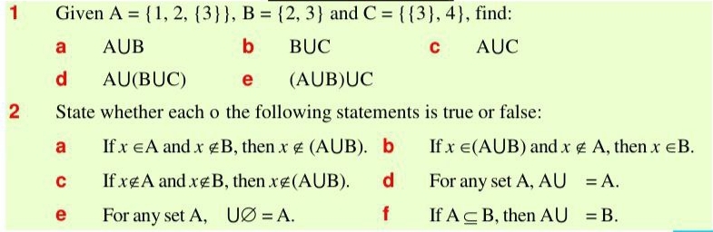 Solved: Given A= 1,2, 3 , B= 2,3 and C= 3 ,4 , find: a A∪ B b B∪ C C A∪ ...