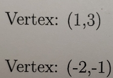 Vertex: (1,3)
Vertex: (-2,-1)