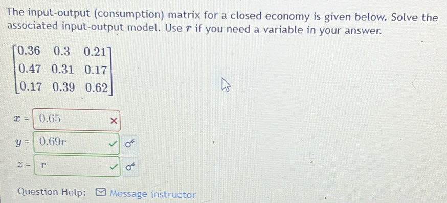 Solved: The input-output (consumption) matrix for a closed economy is ...