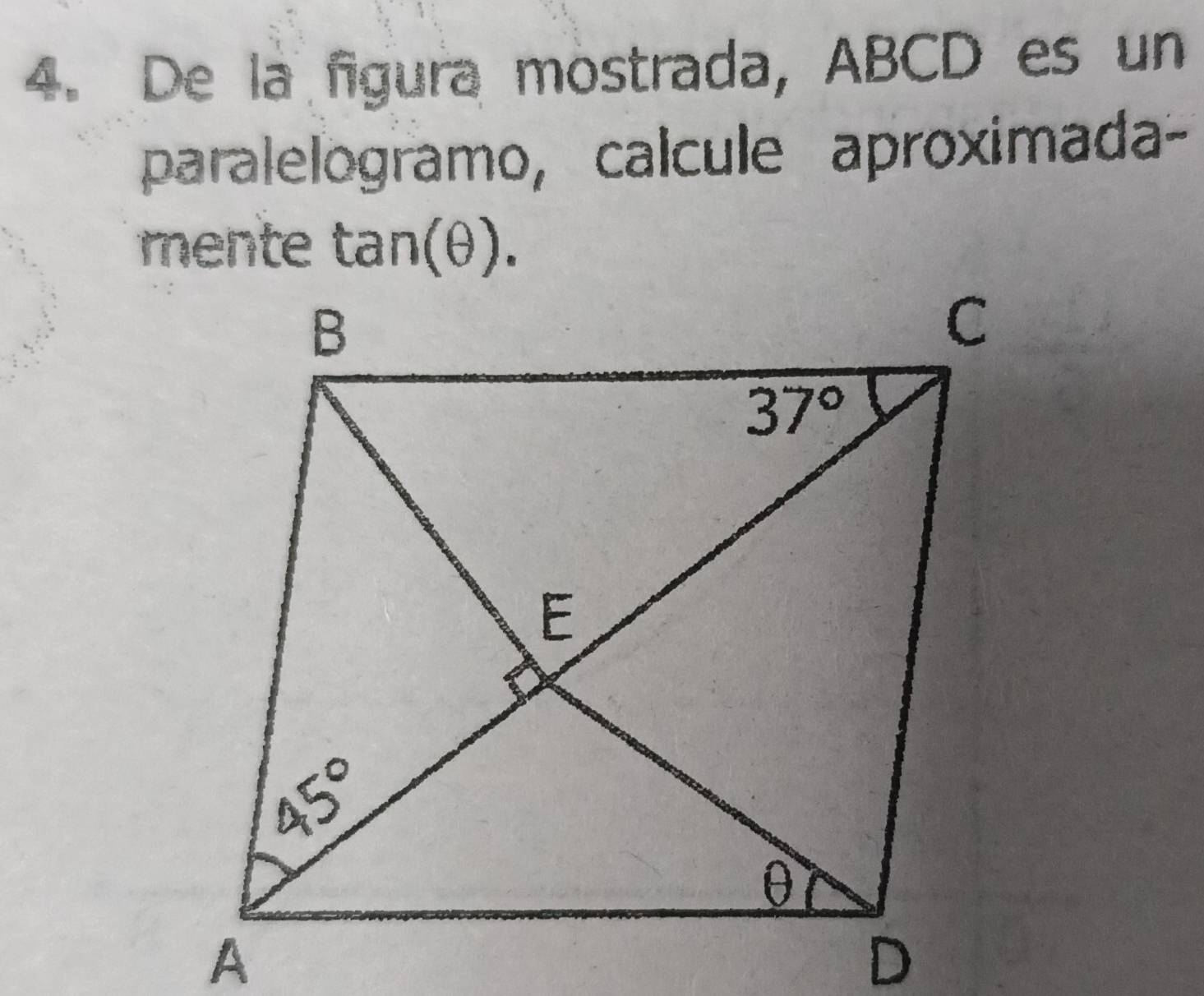 De la figura mostrada, ABCD es un
paralelogramo, calcule aproximada-
mente tan (θ ).