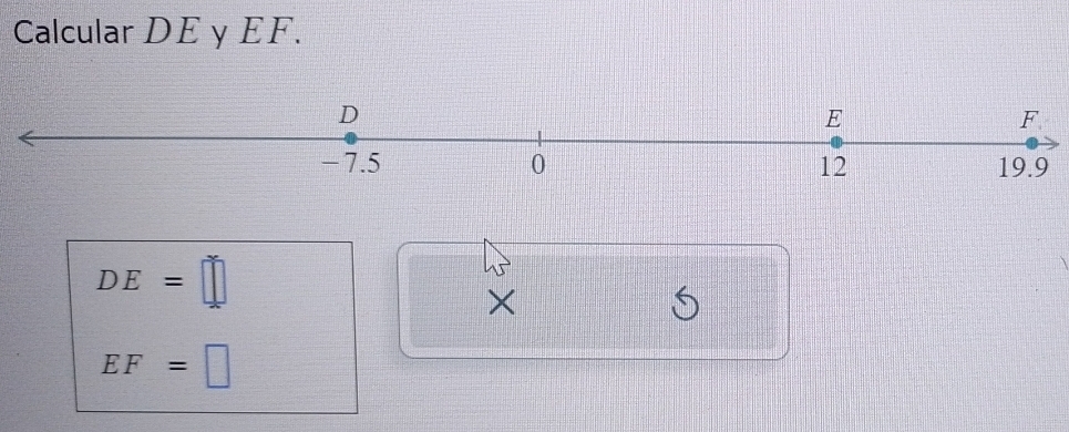 Calcular DE y EF.
DE=□
×
5
EF=□