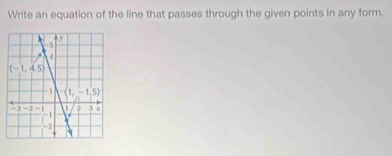 Write an equation of the line that passes through the given points in any form.