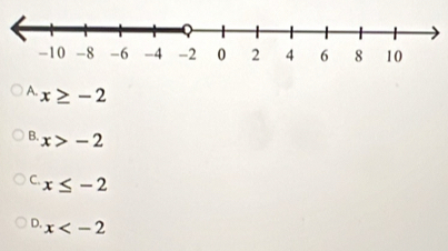 A. x≥ -2
B. x>-2
C. x≤ -2
D. x