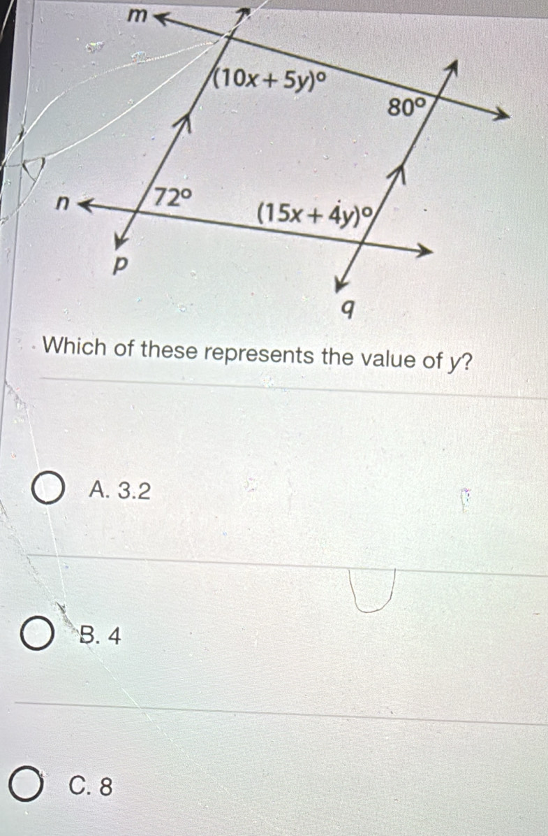 A. 3.2
B. 4
C. 8