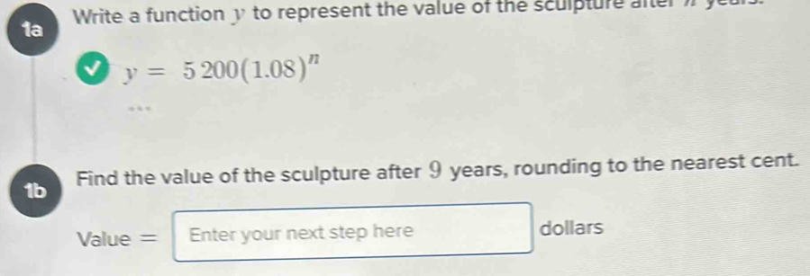Solved: 1a Write a function y to represent the value of the sculpture ...