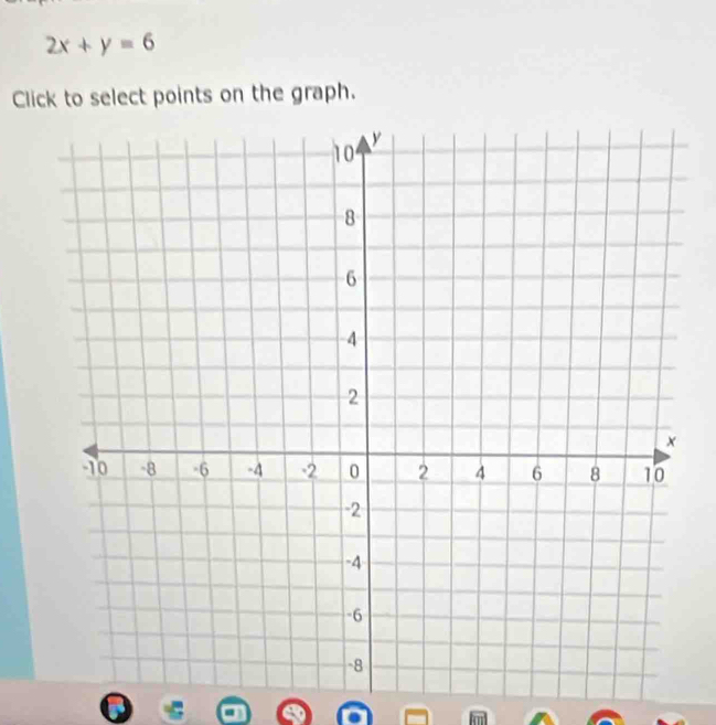 2x+y=6
Click to select points on the graph.