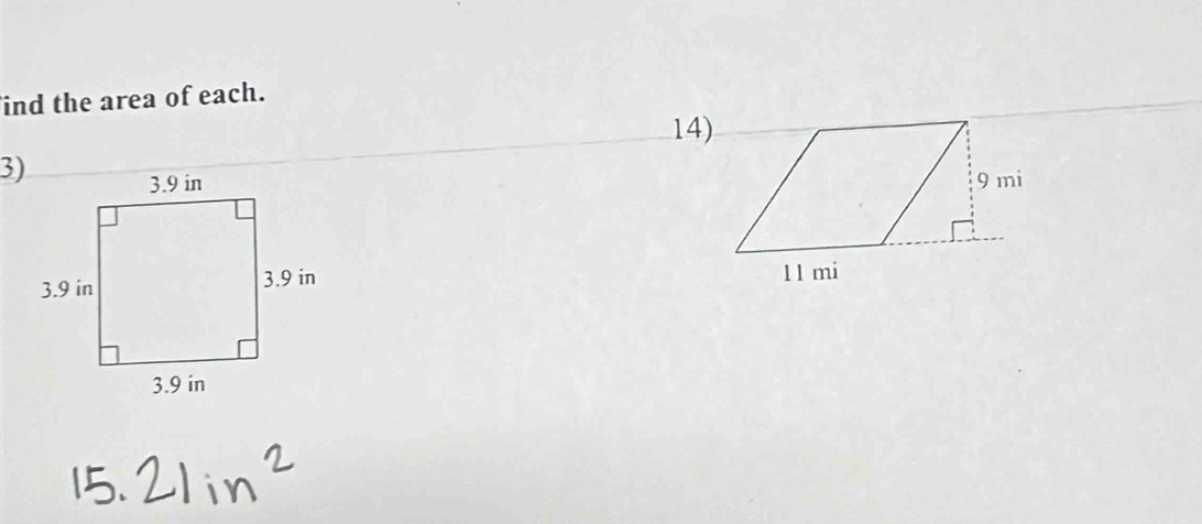 ind the area of each. 
14) 
3)