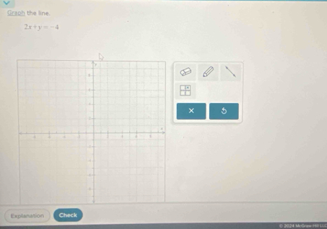 Graph the line.
2x+y=-4
× 
Explanation Check