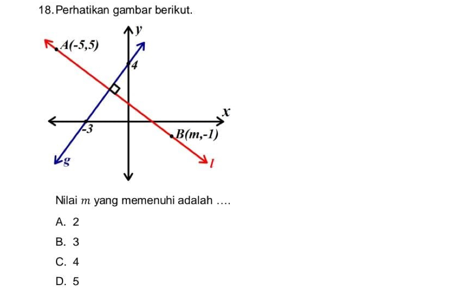 Perhatikan gambar berikut.
Nilai m yang memenuhi adalah ....
A. 2
B. 3
C. 4
D. 5