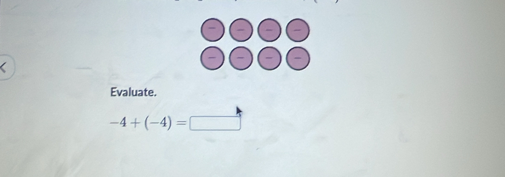 Evaluate.
-4+(-4)=□