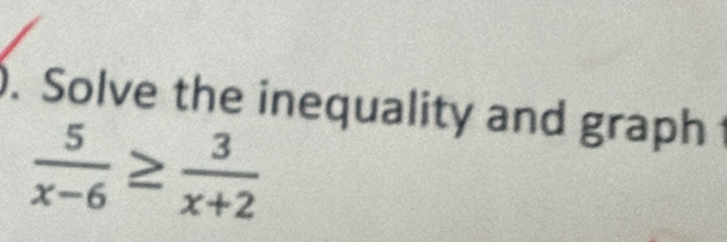 Solve the inequality and graph
 5/x-6 ≥  3/x+2 