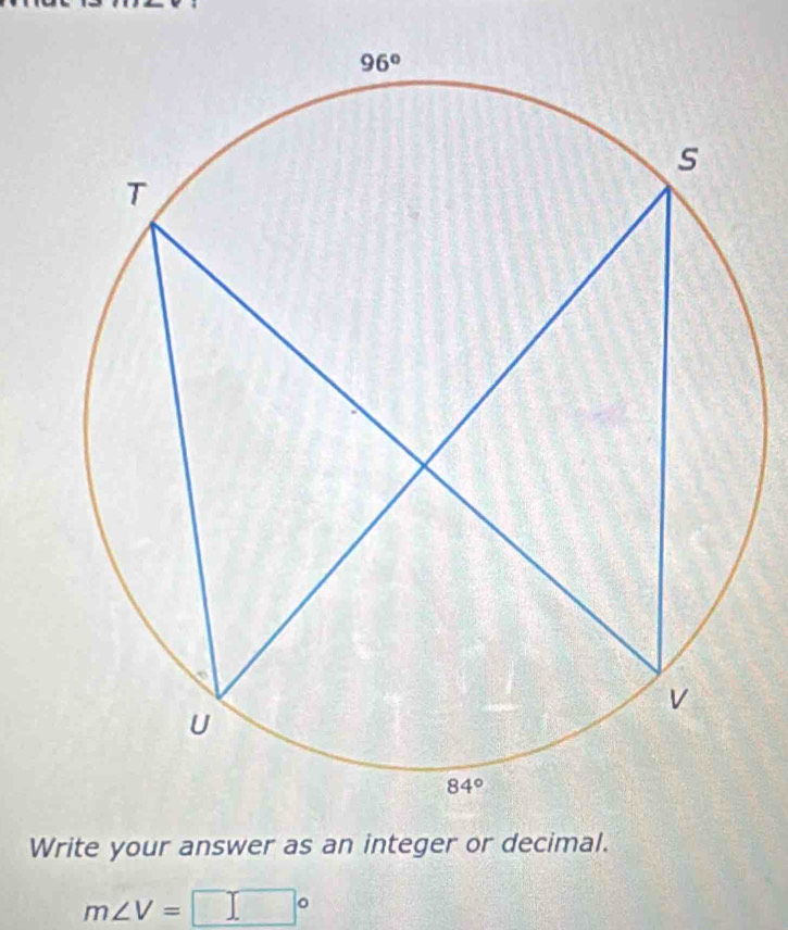 Write your answer as an integer or decimal.
m∠ V=□°