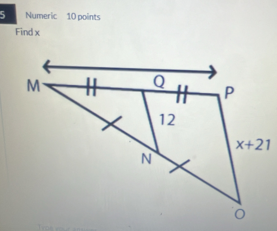 Numeric 10 points
Find x
y o s  y o  ur  a n e