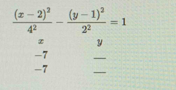 frac (x-2)^24^2-frac (y-1)^22^2=1
x y
-7
_
-7
_