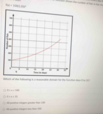 HUn bun shows the number of fish in the re f(x)=100(1.05)^circ Which of ...