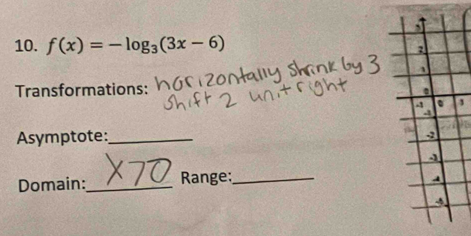 f(x)=-log _3(3x-6)
Transformations: 
Asymptote:_ 
Domain:_ 
Range:_