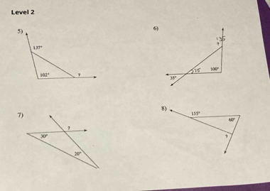 Level 2
5)
6)
137°
102° ?
8)