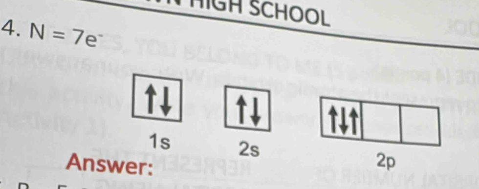 HIGH SCHOOL
4. N=7e^-
1s
2s
Answer:
2p