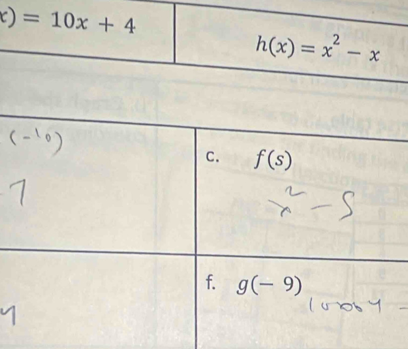 x)=10x+4
h(x)=x^2-x