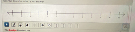 Use the tools to enter your answer. 
。 ( ) I 
NO 
SO 
WebAssign NumberLine