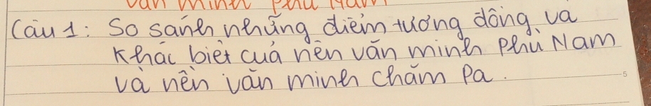 VaV VVIVV PMIW Ha 
cau 1: So sane nhing dièimtuǒng dōng、 va 
Khac biet cuá nen ván minen phu Nam 
va nèn vàn minen cham pa.