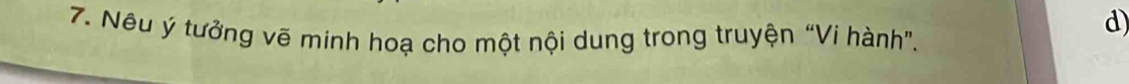 Nếu ý tưởng vẽ minh hoạ cho một nội dung trong truyện “Vi hành”. 
d)